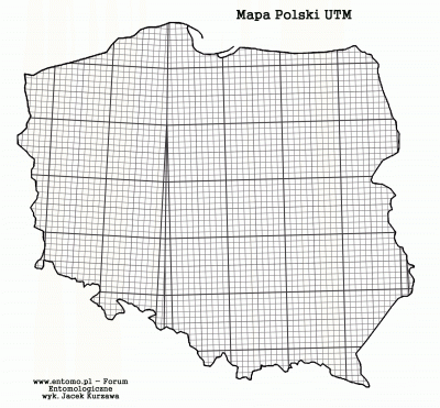 Mapa Polski UTM bez krain KFP